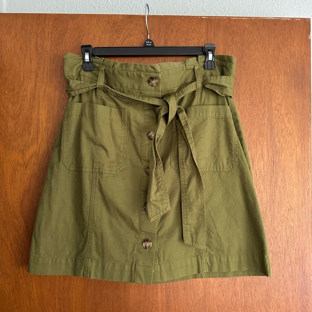 LOFT Khaki Button-Front A-Line Skirt